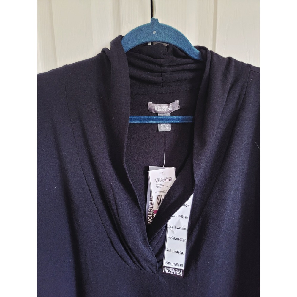 Kenneth Cole Reaction 2X Drape Neck Top Long Sleeve Blouse Black XXL NWT